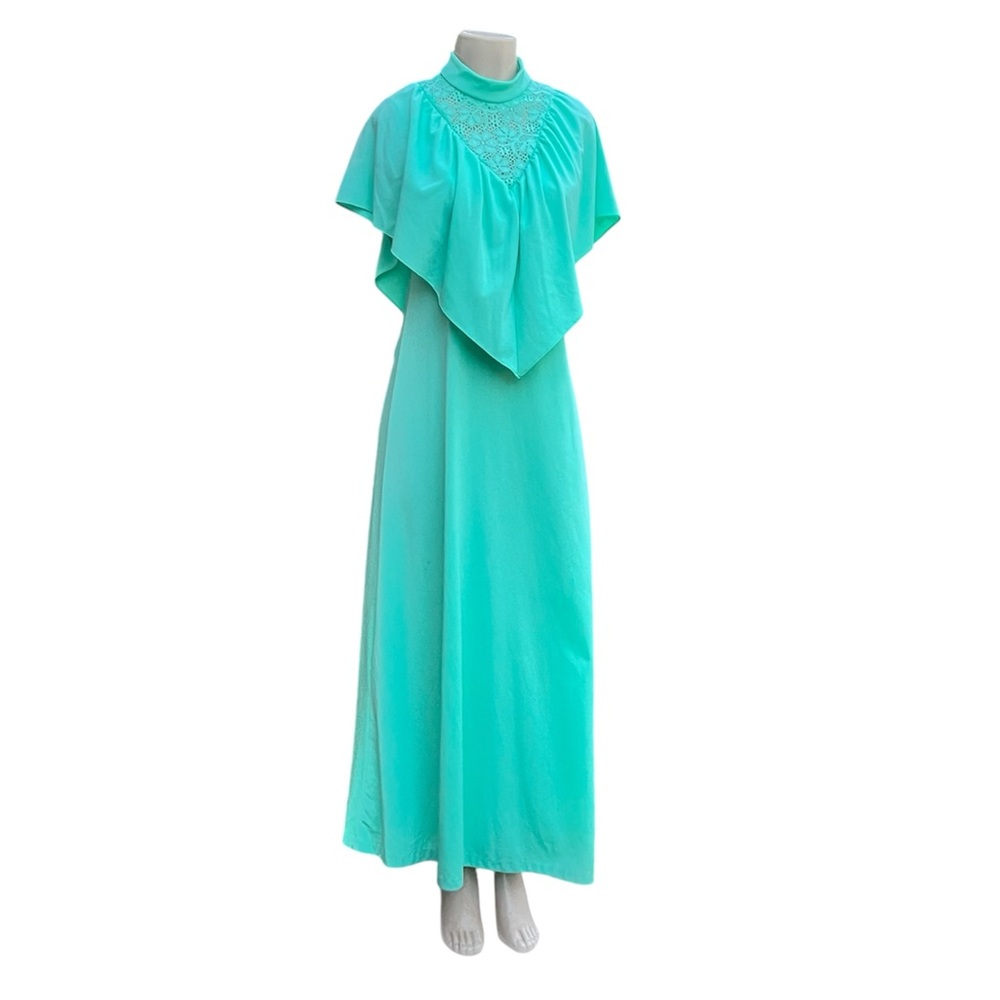 1970s Long Mint Green Prom Polyester Maxi Dress Size M / L - Picture 9 of 9